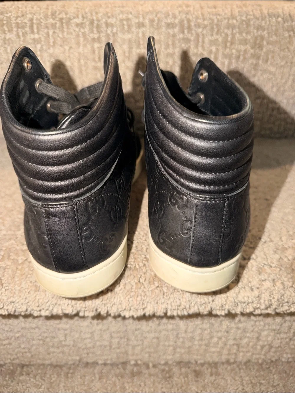 Gucci Black Leather High-Top Sneakers with Red & Green Web Stripe